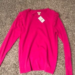 Ruffle pink fuchsia j crew sweater